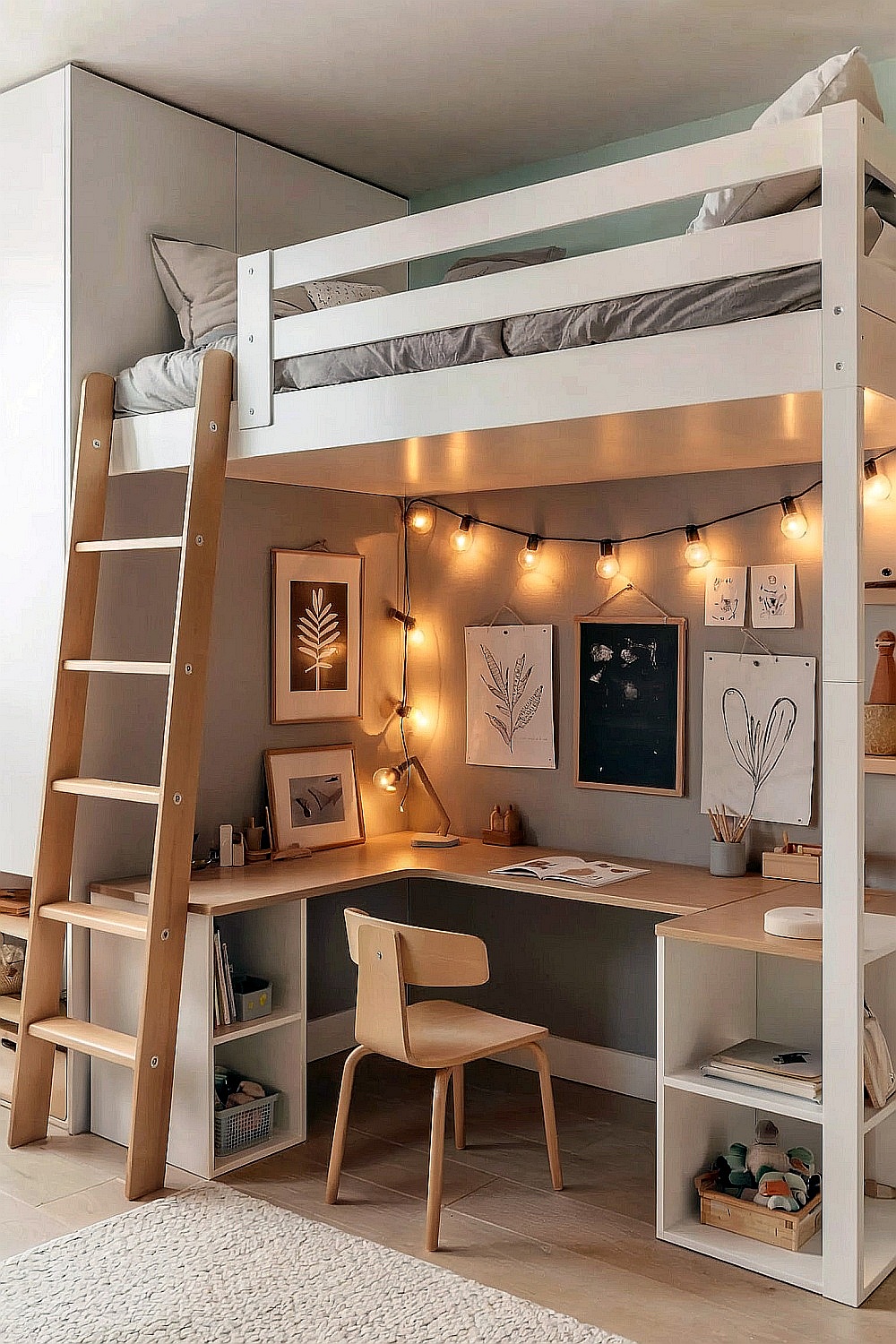 Hochbett mit Schreibtisch, was kleines Kinderzimmer einrichten Ideen optimal umgesetzt